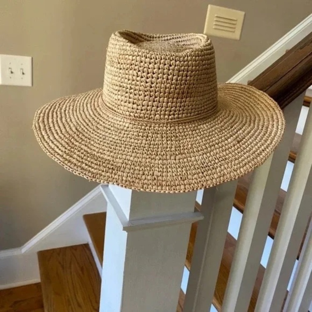 NWT Anthropologie Sandiego Hat Company Tan Raffia Boater Hat - Picture 3 of 5